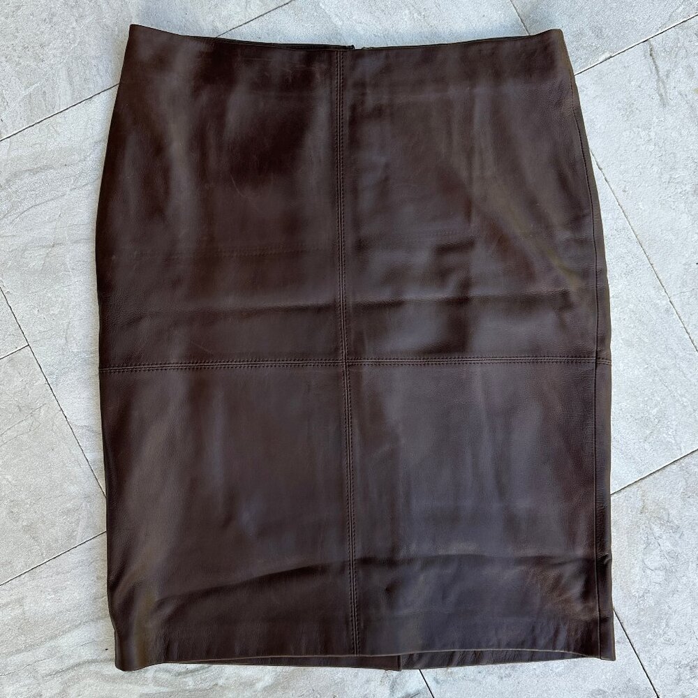 Real Lamb Skin Luxe Leather Butter-Soft Pencil Skirt / Rich Brown /Womens Sz-12